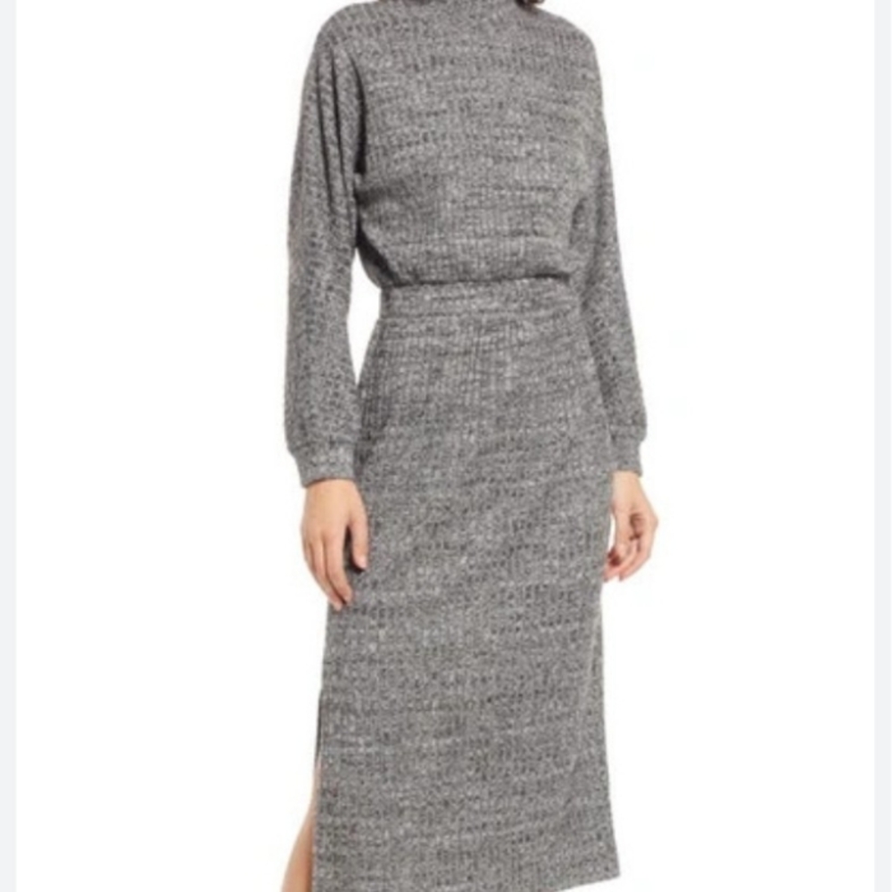 Floret Studio Charcoal Ribbed Long Sleeve Mock Neck Maxi Dress Medium NWT